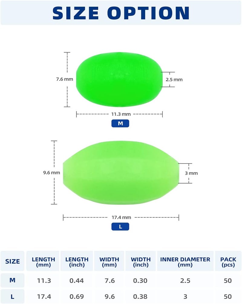 BLUEWING Glow Fishing Bead Oval Bait Luminous Fish Line Ball Stopper Saltwater Freshwater Salmon Trout Accessories, 2.5mm/3mm, 50pcs - Image 4